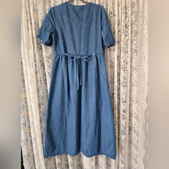 Vintage 90s East West Embroidered Denim Dress | Size M - Picture 7 of 10